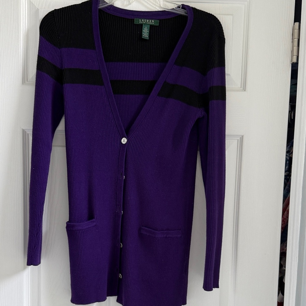 Lauren Ralph Lauren Purple and Black Striped Cardigan